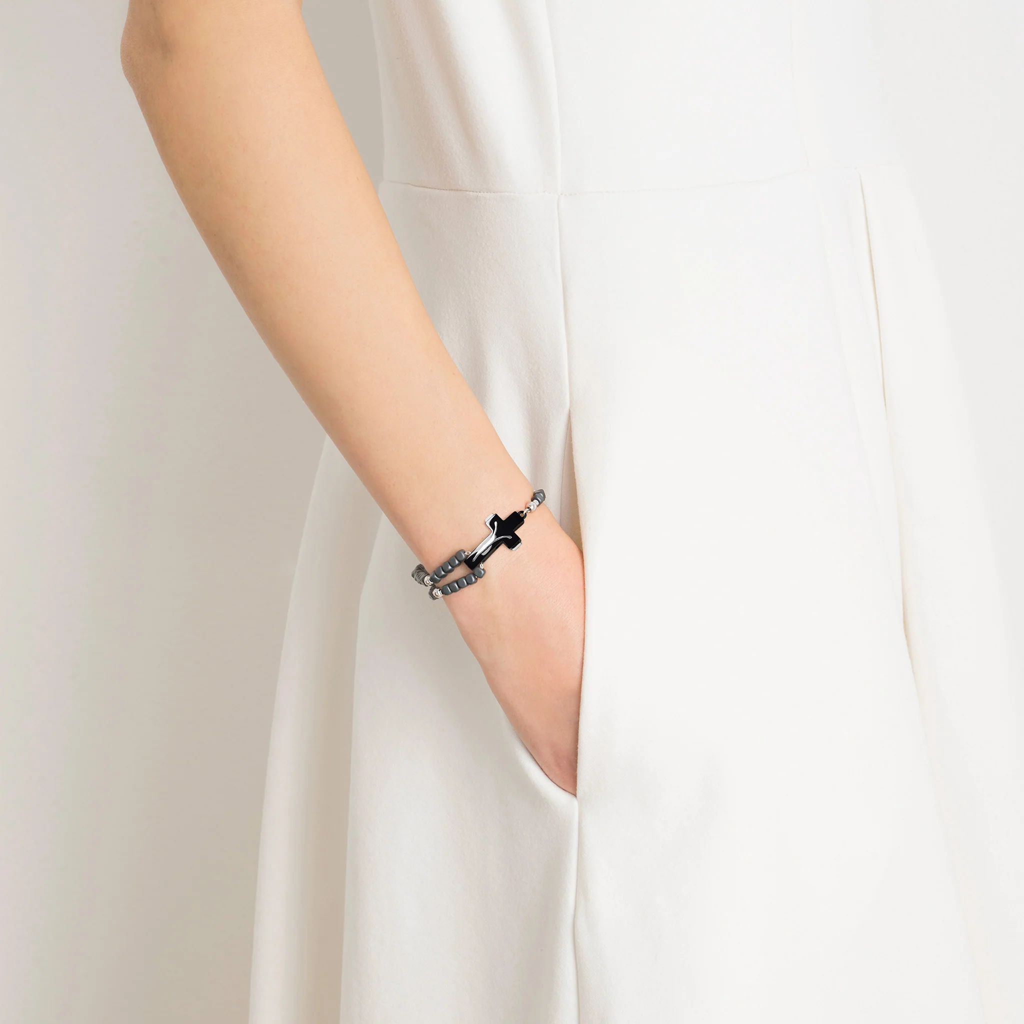 ROSALET® SQUARE BLACK PVD - MATTE HEMATITE BEADS, STERLING SILVER & ROUND PATER, MODERN - Image 4