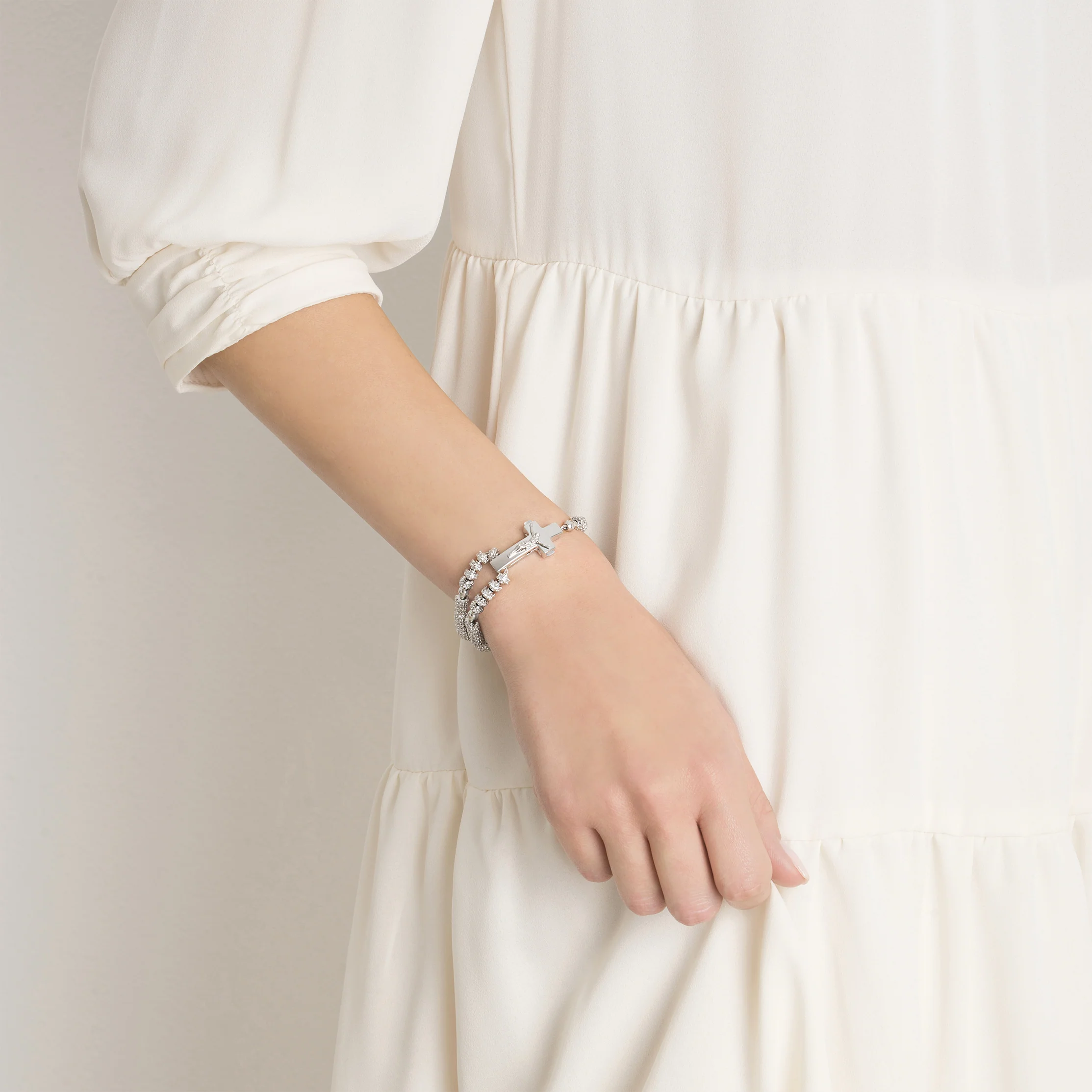 ROSALET® FULLY PAVE RHODIUM BEADS, STERLING SILVER & ROUND PATER, ROSARY CENTER WITH ZIRCON PAVE, TRADITIONAL - Image 6